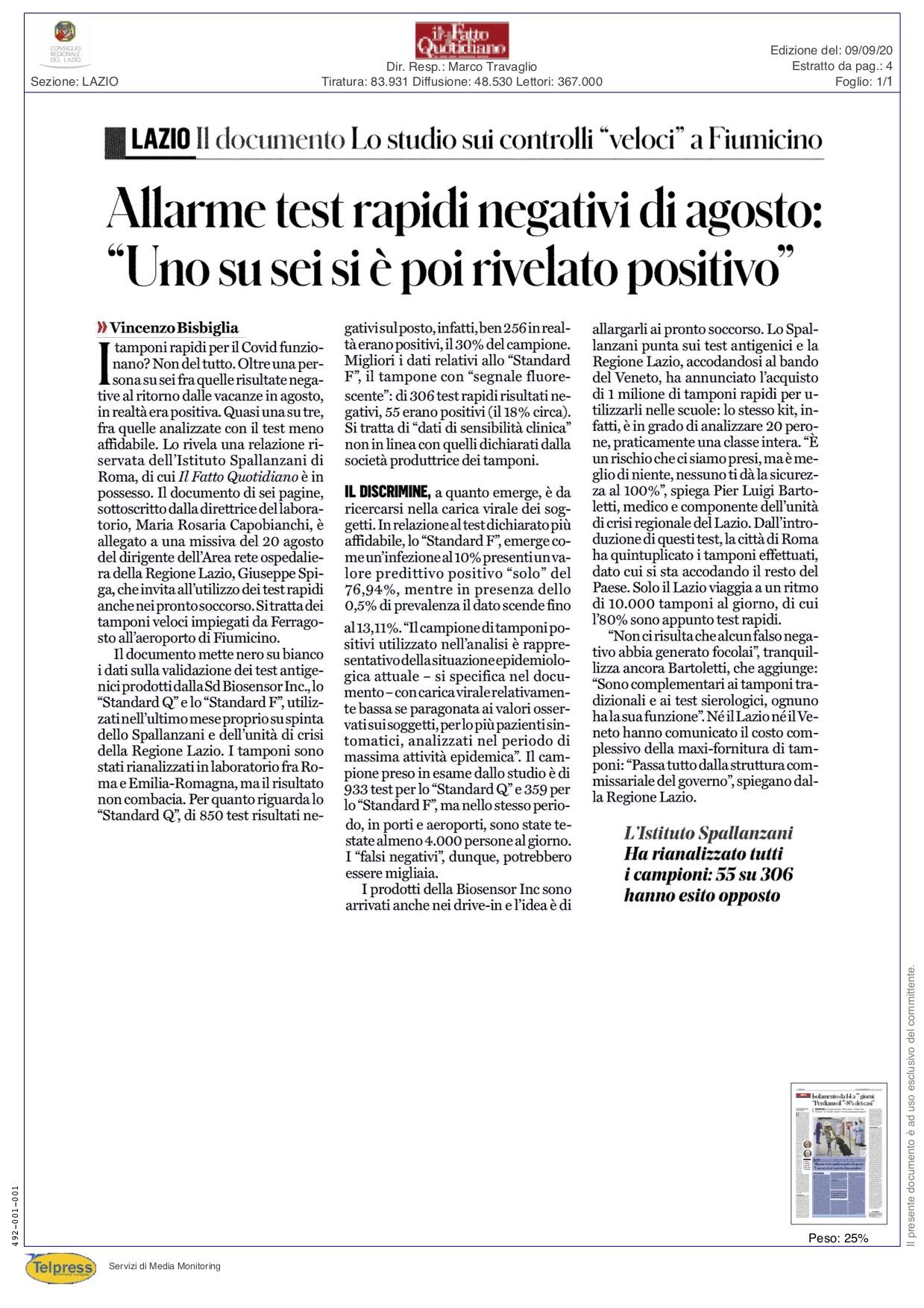 Articoli su test sierologici e tamponi